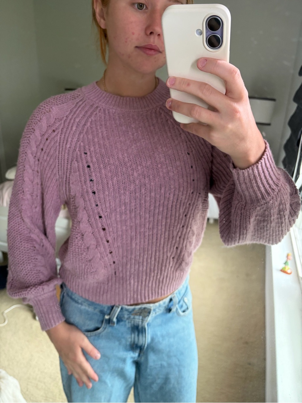American Eagle Cozy Pink Cable-Knit Women's Sweater